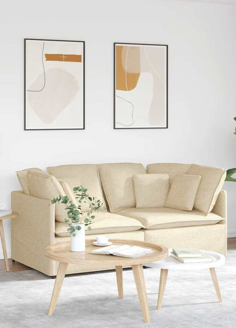 Modulaire bank met kussens stof crèmekleurig