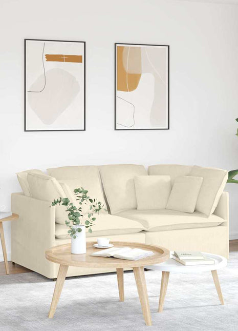 Modulaire bank met kussens corduroy stof crèmekleurig