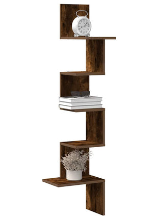 Hoekwandschap 20X20X127,5 Cm Bewerkt Hout Kleurig Gerookt Eiken