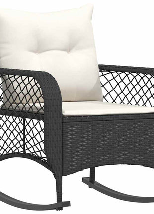 Tuinschommelstoel met kussens poly rattan zwart