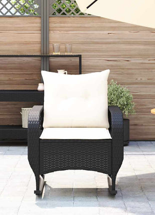 Tuinschommelstoel met kussens poly rattan zwart