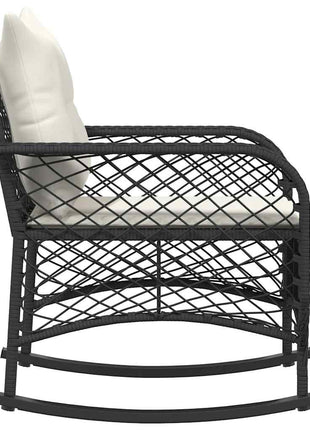 Tuinschommelstoel met kussens poly rattan zwart
