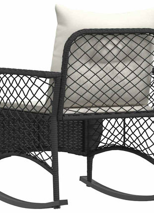 Tuinschommelstoel met kussens poly rattan zwart