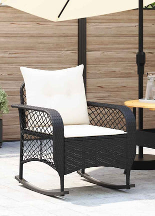 Tuinschommelstoel met kussens poly rattan zwart