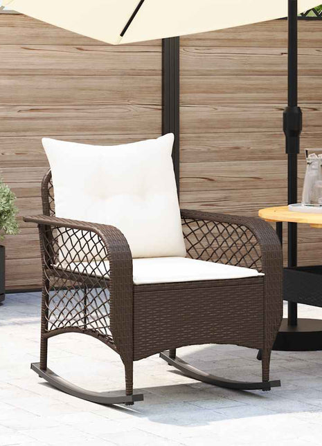 Tuinschommelstoel met kussens poly rattan bruin