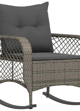 Tuinschommelstoel met kussens poly rattan grijs