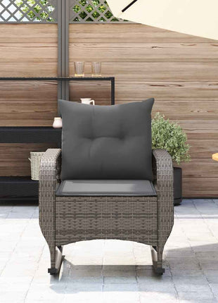 Tuinschommelstoel met kussens poly rattan grijs