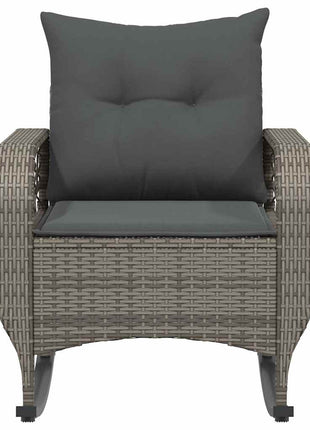 Tuinschommelstoel met kussens poly rattan grijs