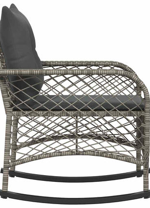 Tuinschommelstoel met kussens poly rattan grijs