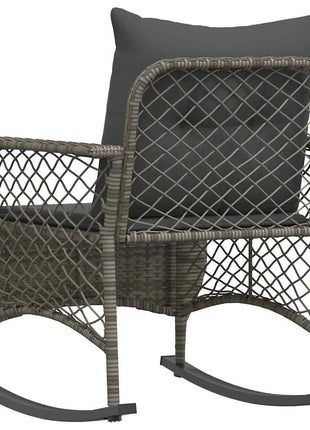 Tuinschommelstoel met kussens poly rattan grijs