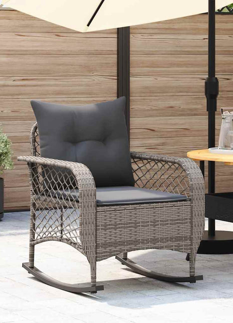 Tuinschommelstoel met kussens poly rattan grijs