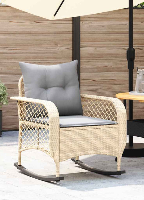 Tuinschommelstoel met kussens poly rattan beige