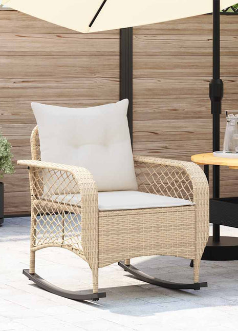 Tuinschommelstoel met kussens poly rattan beige