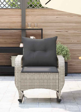 Tuinschommelstoel met kussens poly rattan lichtgrijs