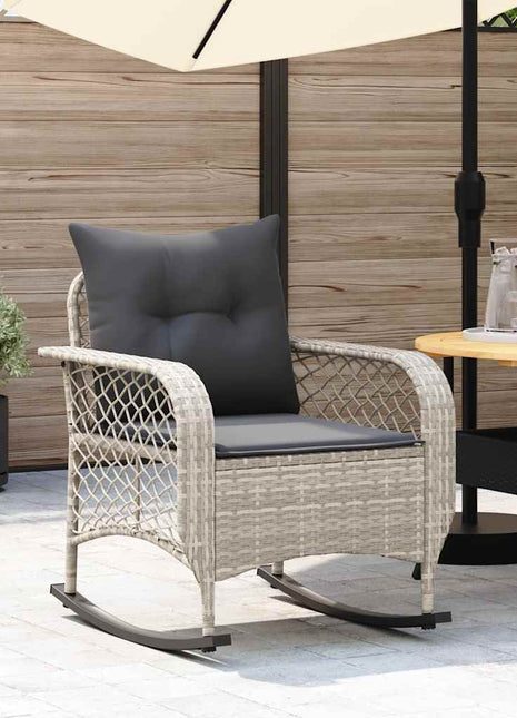 Tuinschommelstoel met kussens poly rattan lichtgrijs