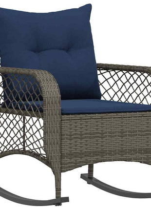 Tuinschommelstoel met kussens poly rattan grijs