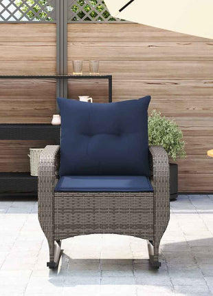Tuinschommelstoel met kussens poly rattan grijs