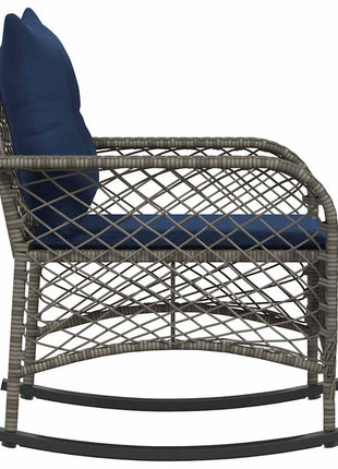 Tuinschommelstoel met kussens poly rattan grijs