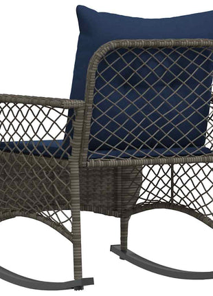 Tuinschommelstoel met kussens poly rattan grijs