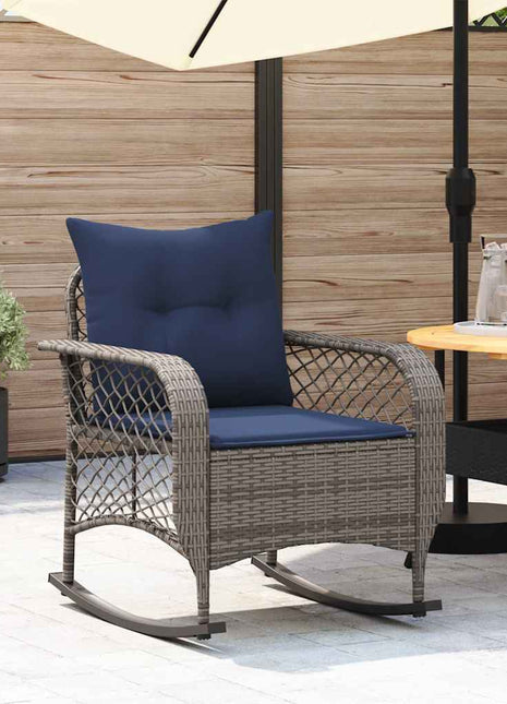 Tuinschommelstoel met kussens poly rattan grijs