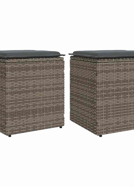 Tuinkrukken met kussens 2 st 40x40x43 cm poly rattan grijs