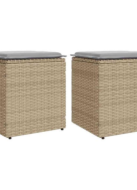 Tuinkrukken met kussens 2 st 40x40x43 cm poly rattan beige