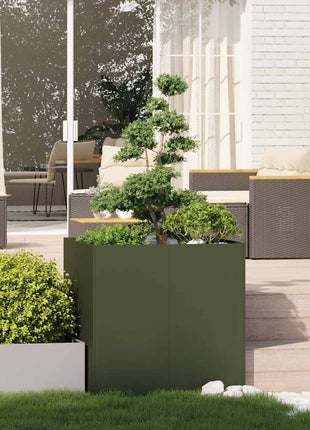 Plantenbak 80x80x80 cm staal olijfgroen