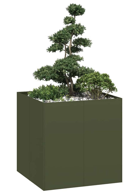 Plantenbak 80x80x80 cm staal olijfgroen