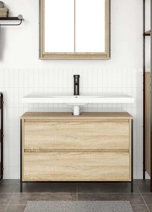 Badkamerkast met lades 90x34,5x60 cm Sonoma eikenkleurig