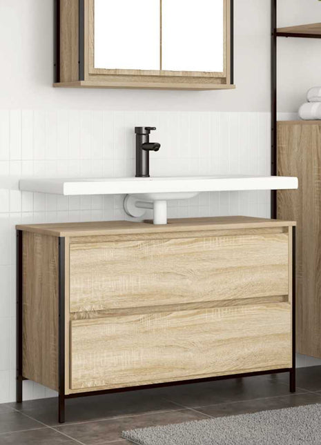 Badkamerkast met lades 90x34,5x60 cm Sonoma eikenkleurig