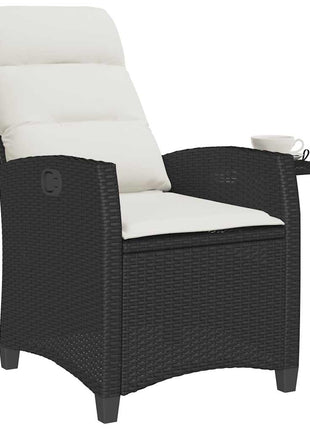 Verstelbare tuinstoel met bijzettafel poly rattan zwart