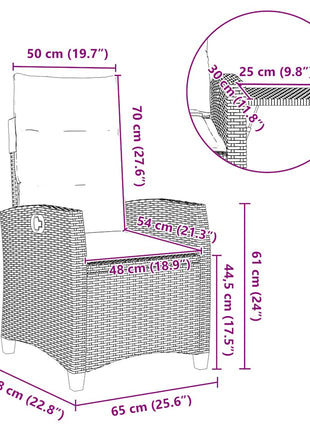 Verstelbare tuinstoel met bijzettafel poly rattan zwart