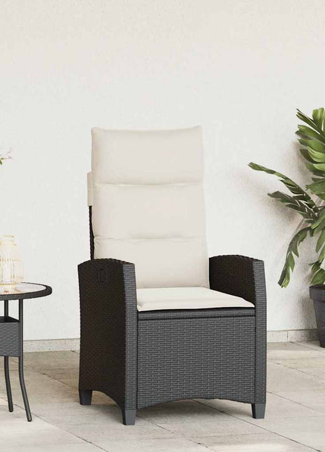 Verstelbare tuinstoel met bijzettafel poly rattan zwart