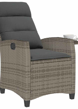 Verstelbare tuinstoel met bijzettafel poly rattan grijs