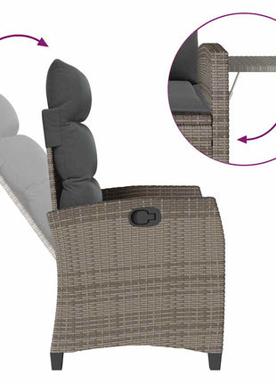 Verstelbare tuinstoel met bijzettafel poly rattan grijs