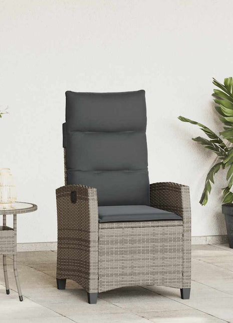 Verstelbare tuinstoel met bijzettafel poly rattan grijs