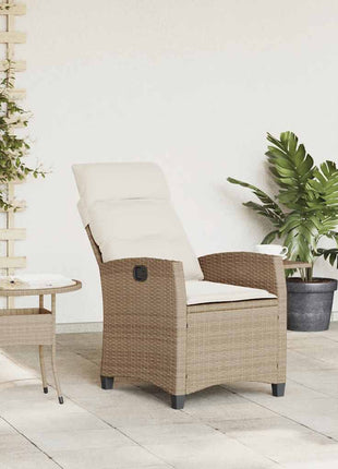 Verstelbare tuinstoel met bijzettafel poly rattan beige