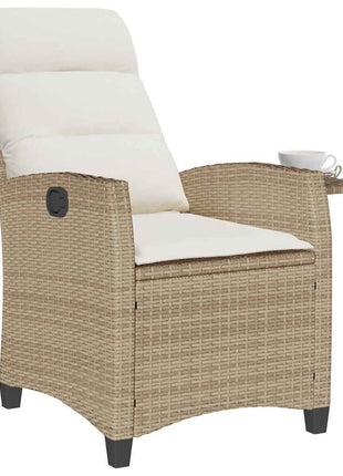 Verstelbare tuinstoel met bijzettafel poly rattan beige