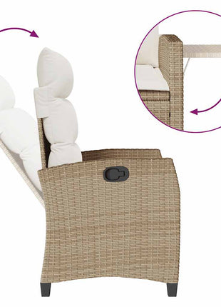 Verstelbare tuinstoel met bijzettafel poly rattan beige