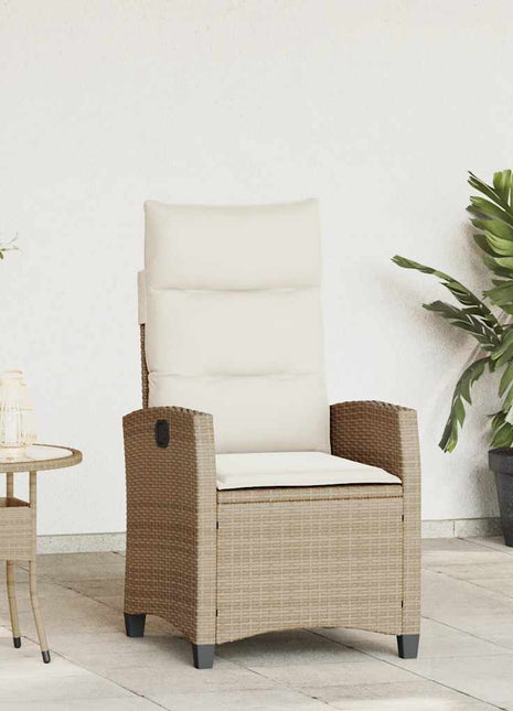 Verstelbare tuinstoel met bijzettafel poly rattan beige