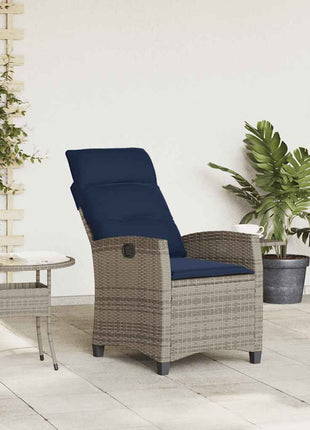 Verstelbare tuinstoel met bijzettafel poly rattan grijs