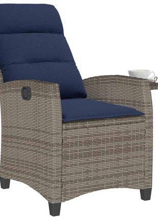 Verstelbare tuinstoel met bijzettafel poly rattan grijs