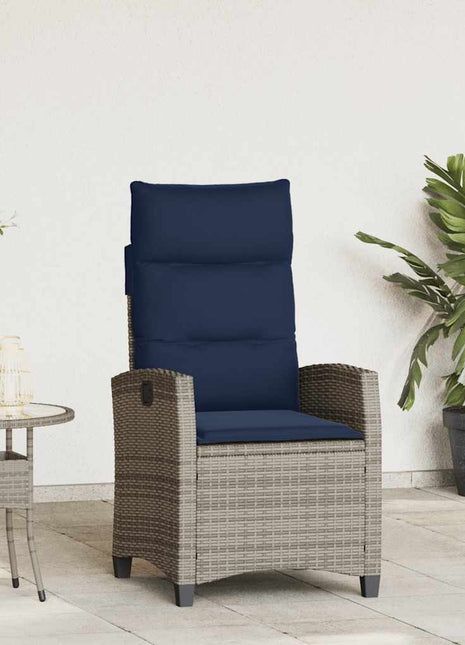 Verstelbare tuinstoel met bijzettafel poly rattan grijs