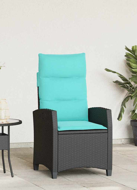 Verstelbare tuinstoel met bijzettafel poly rattan zwart