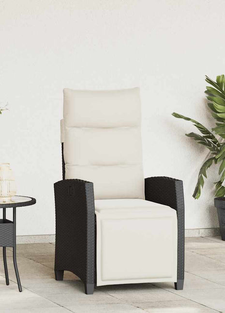 Verstelbare tuinstoel met bijzettafel poly rattan zwart