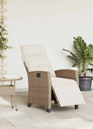 Verstelbare tuinstoel met bijzettafel poly rattan beige