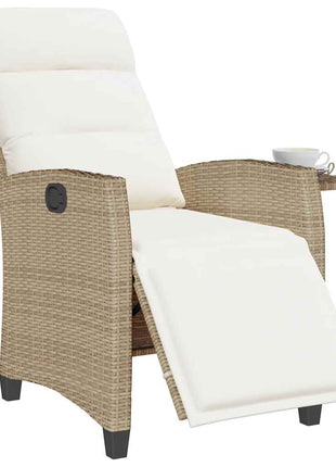 Verstelbare tuinstoel met bijzettafel poly rattan beige