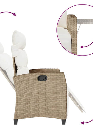 Verstelbare tuinstoel met bijzettafel poly rattan beige