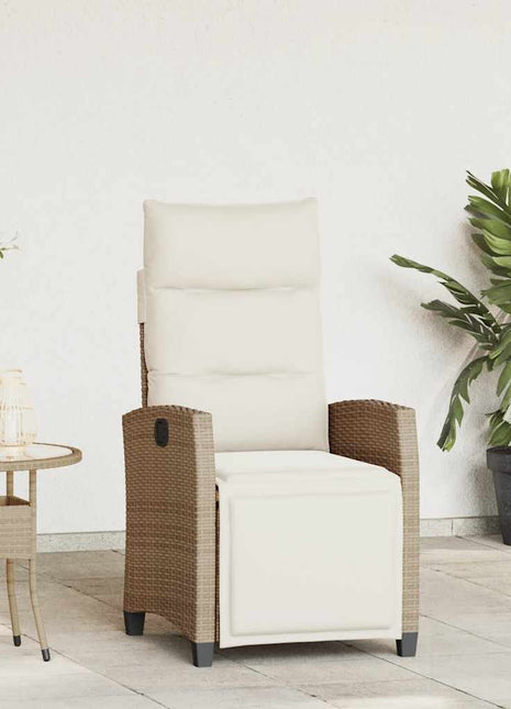 Verstelbare tuinstoel met bijzettafel poly rattan beige