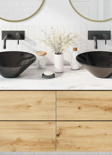 Wastafels 2 st Ø42x14 cm keramiek glanzend zwart